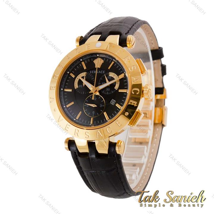 ساعت ورساچه مردانه سه موتوره طلایی  بند چرم مشکی Versace-4553-G